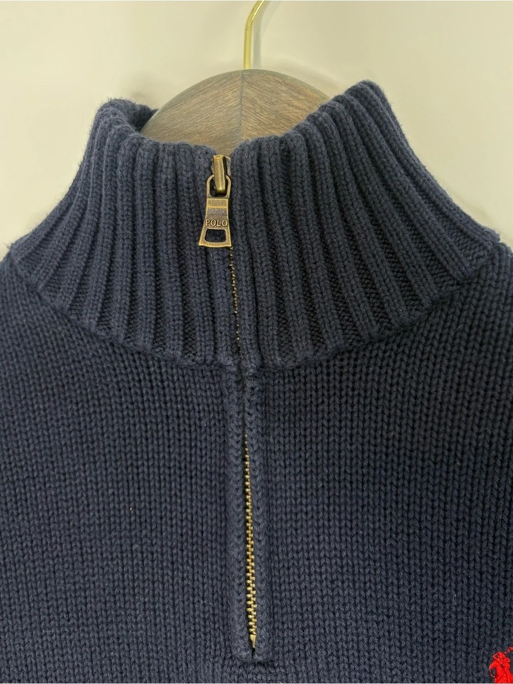 Polo Ralph Lauren Boys Quarter Zip Pullover Sweater Navy Red Pony Logo